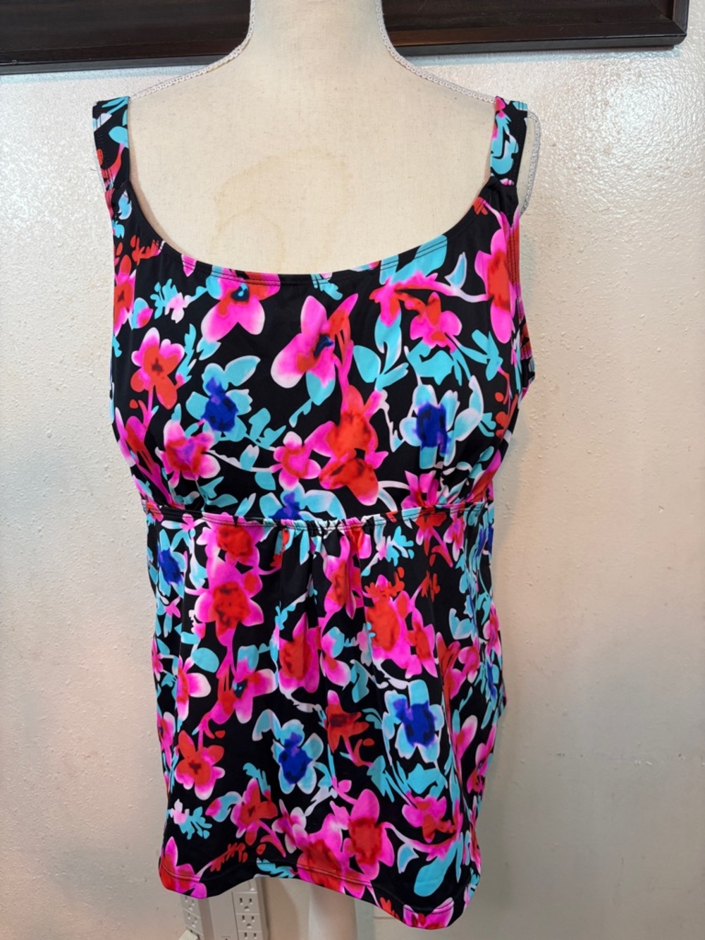 Black Floral Women’s Tankini Swim Top - Pink & Blue Flowers - Picture 8 of 8